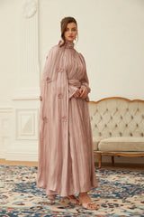 Oaklyn Pink Floral Pleated Cape Maxi Dress