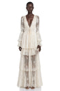 Ocean Cream Lace Ruffled Maxi Dress