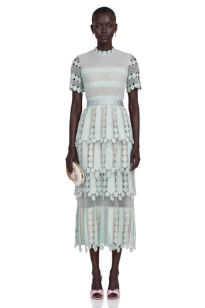 Océane green floral embroidered midi dress