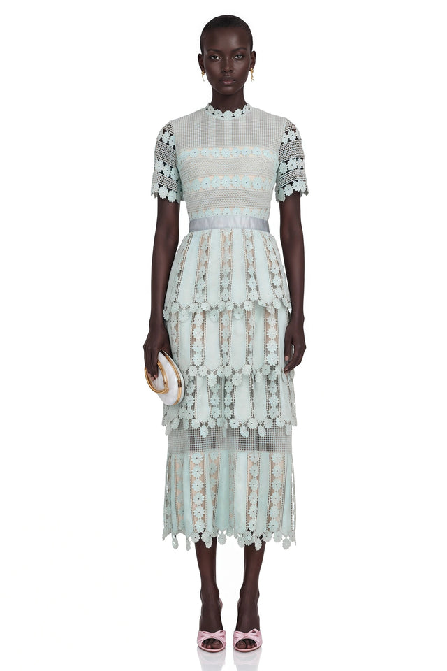 Océane green floral embroidered midi dress