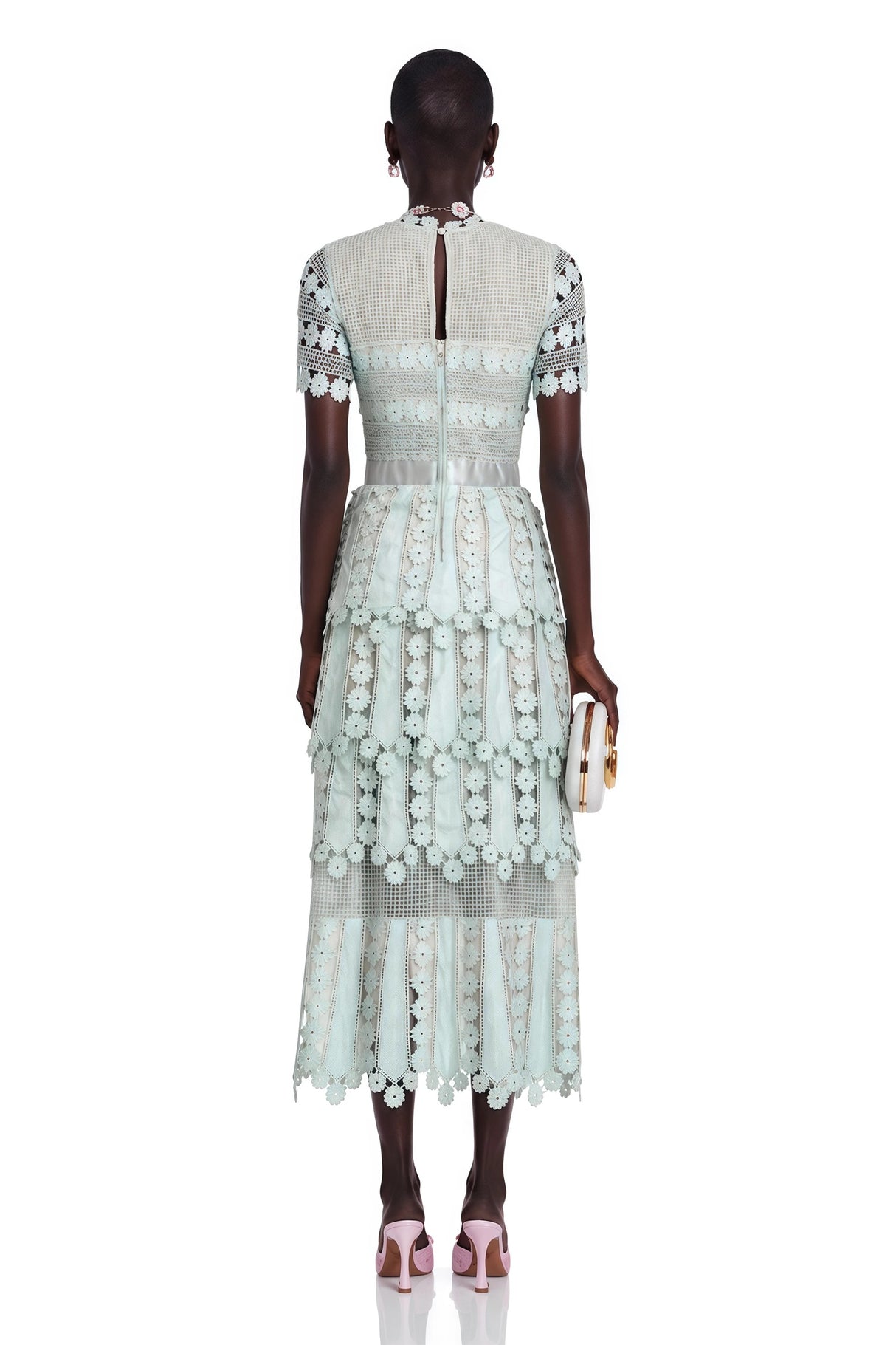 Océane green floral embroidered midi dress