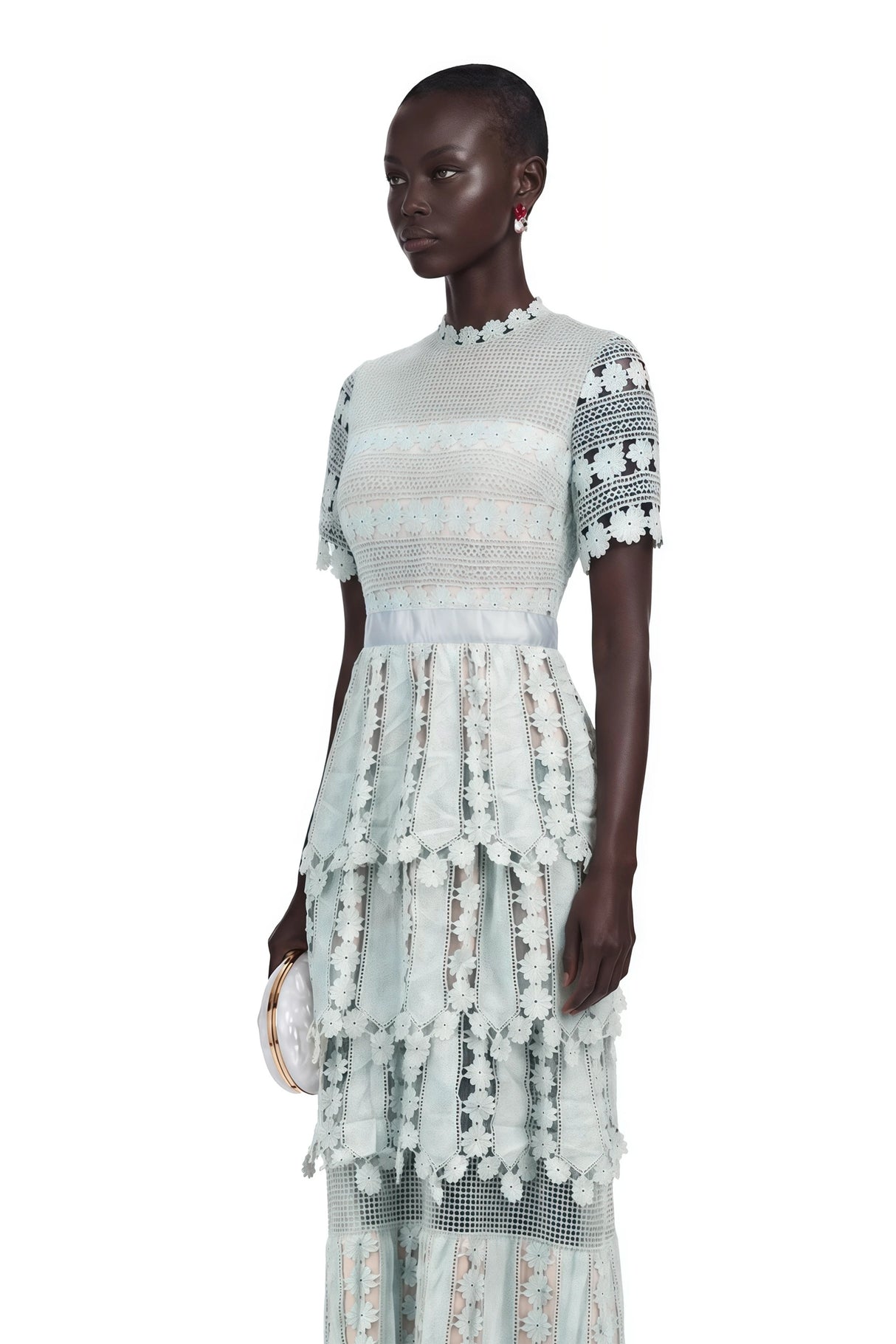 Océane green floral embroidered midi dress