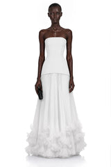 Océane White Off Shoulder Pleated Maxi Dress with 3D Florals