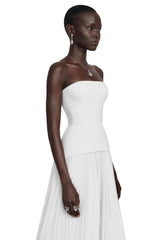 Océane White Off Shoulder Pleated Maxi Dress with 3D Florals