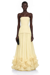 Océane Yellow Off Shoulder Pleated Maxi Dress with 3D Florals