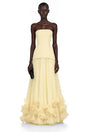 Océane Yellow Off Shoulder Pleated Maxi Dress with 3D Florals