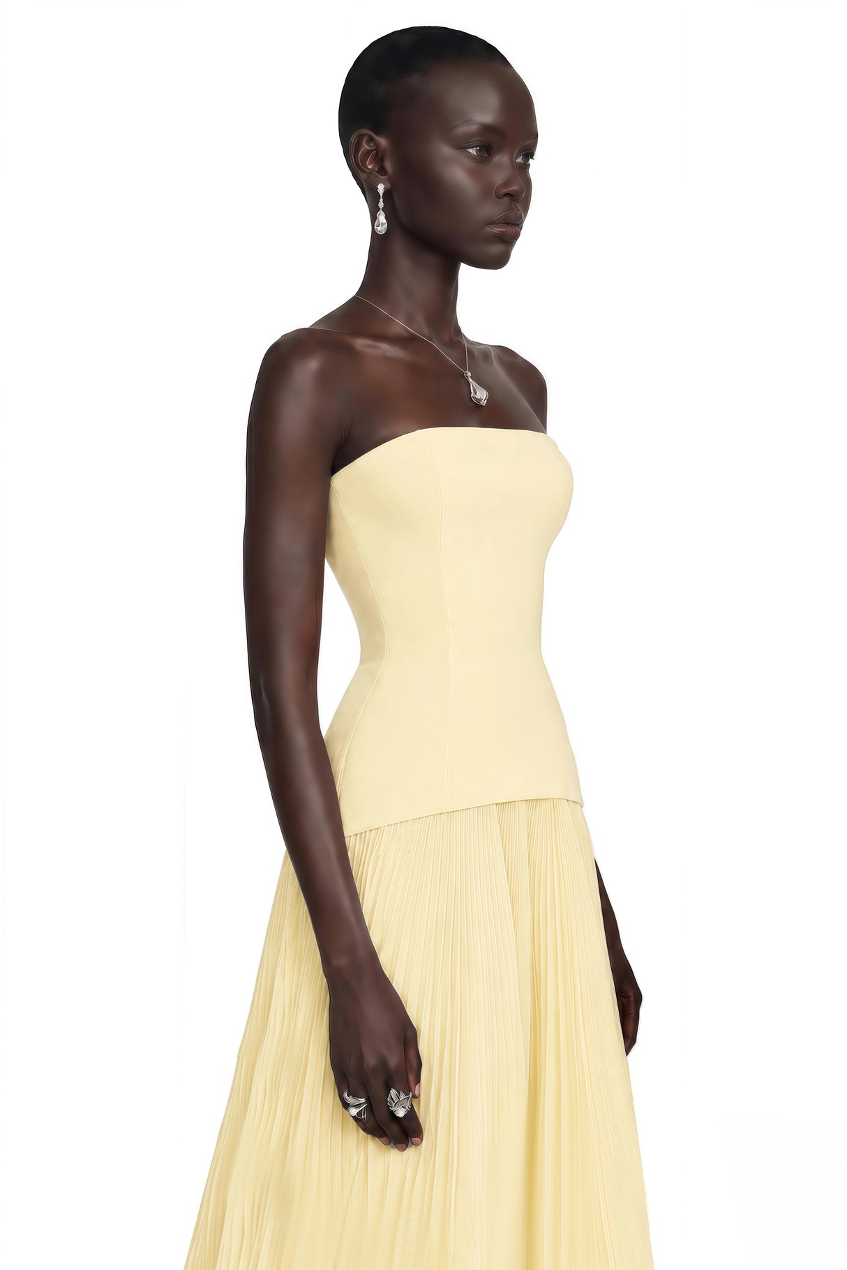 Océane Yellow Off Shoulder Pleated Maxi Dress with 3D Florals