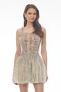 Octavia Green Ruched Mini Dress with Mesh Panels