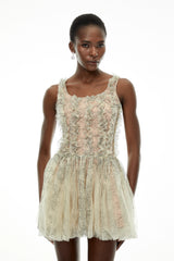 Octavia Green Ruched Mini Dress with Mesh Panels