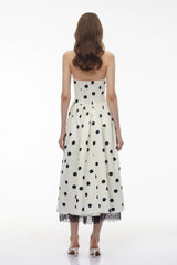 Odelia White Polka Dot Midi Dress with Lace Trim