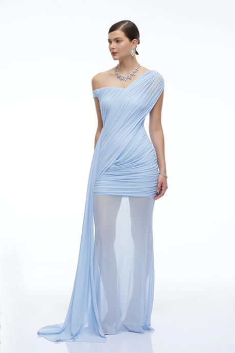 Fabiana Maxi Dress Blue One Shoulder Ruched