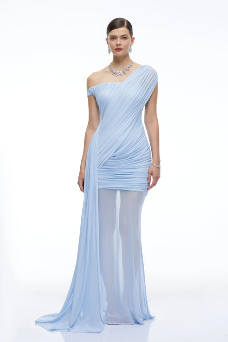 Fabiana Maxi Dress Blue One Shoulder Ruched