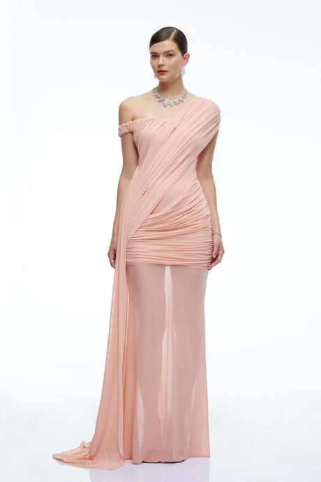 Ariella Maxi Dress Pink One Shoulder Ruched