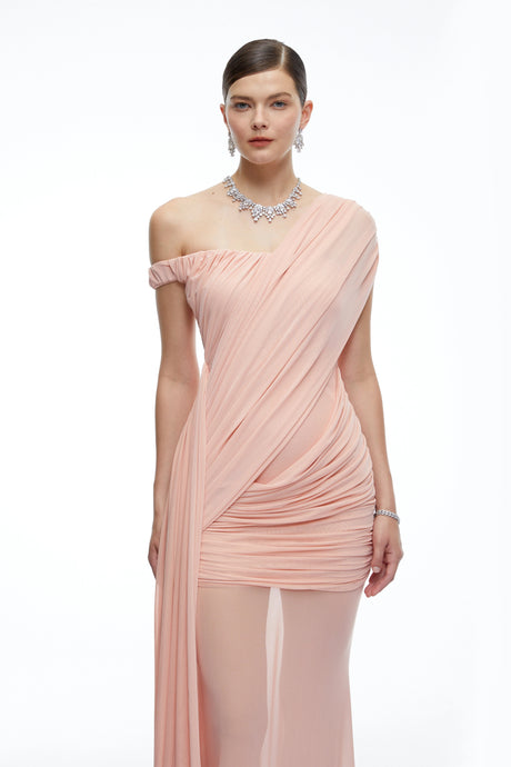 Ariella Maxi Dress Pink One Shoulder Ruched