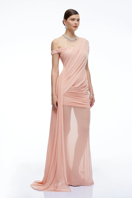 Ariella Maxi Dress Pink One Shoulder Ruched