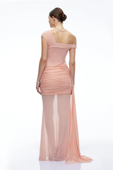 Ariella Maxi Dress Pink One Shoulder Ruched