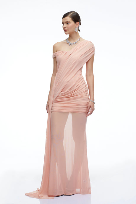 Ariella Maxi Dress Pink One Shoulder Ruched