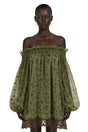 Odile Olive Green Off Shoulder Polka Dot Mini Dress