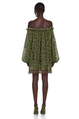 Odile Olive Green Off Shoulder Polka Dot Mini Dress