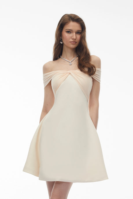 Angelina Mini Dress White Off Shoulder with Twist Front