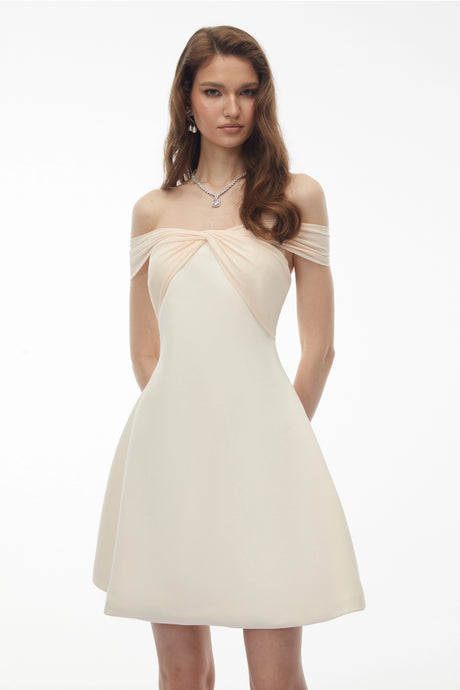 Angelina Mini Dress White Off Shoulder with Twist Front