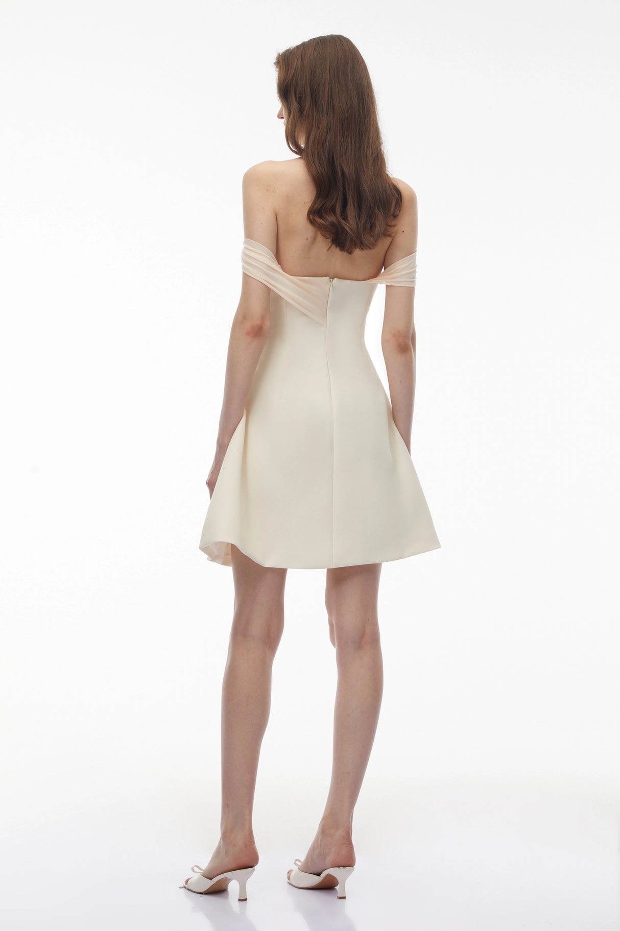 Oenone White Off Shoulder Mini Dress with Twist Front