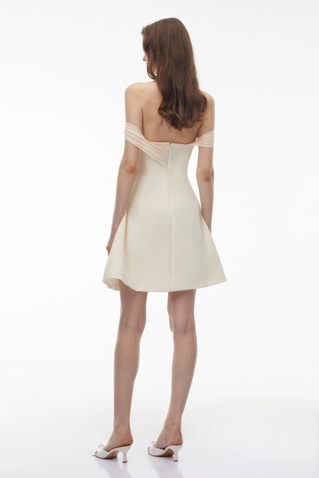 Angelina Mini Dress White Off Shoulder with Twist Front