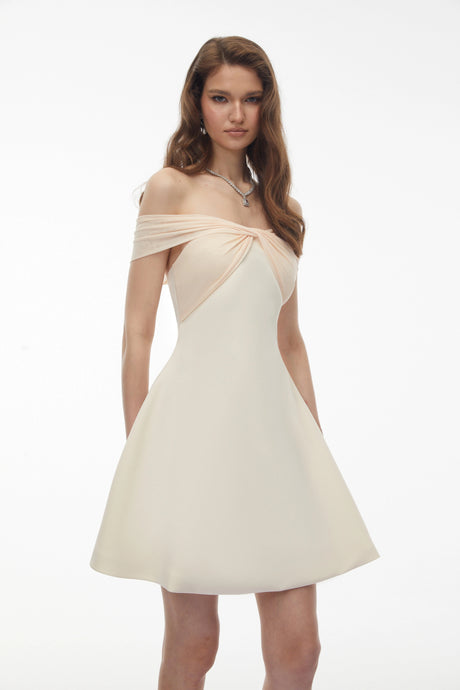 Angelina Mini Dress White Off Shoulder with Twist Front