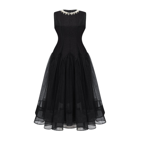Hunter Midi Dress Black Pearl Pleated
