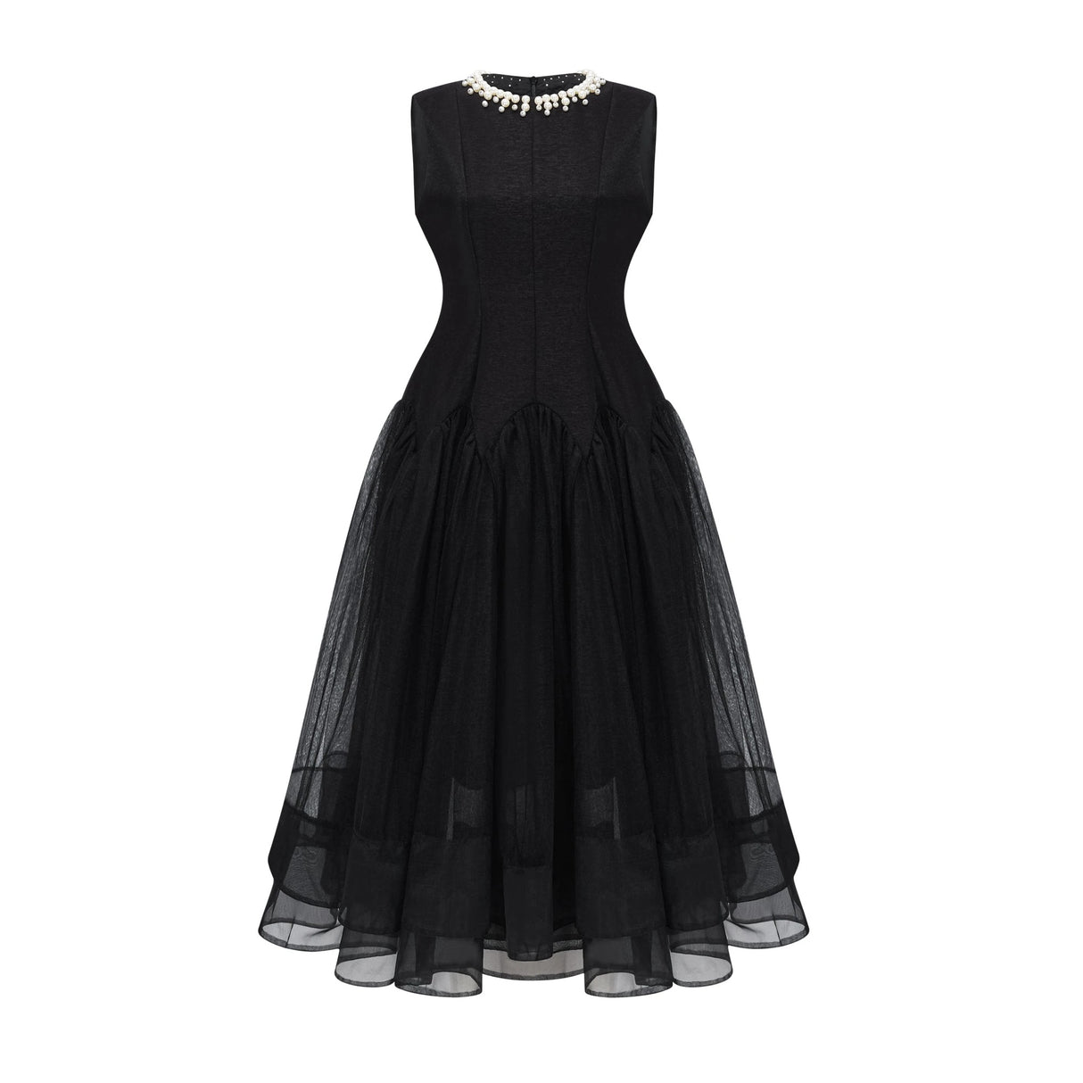 Ofra Black Pearl Pleated Midi Dress
