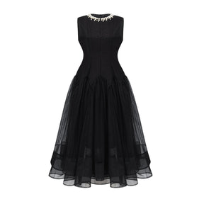 Ofra Black Pearl Pleated Midi Dress