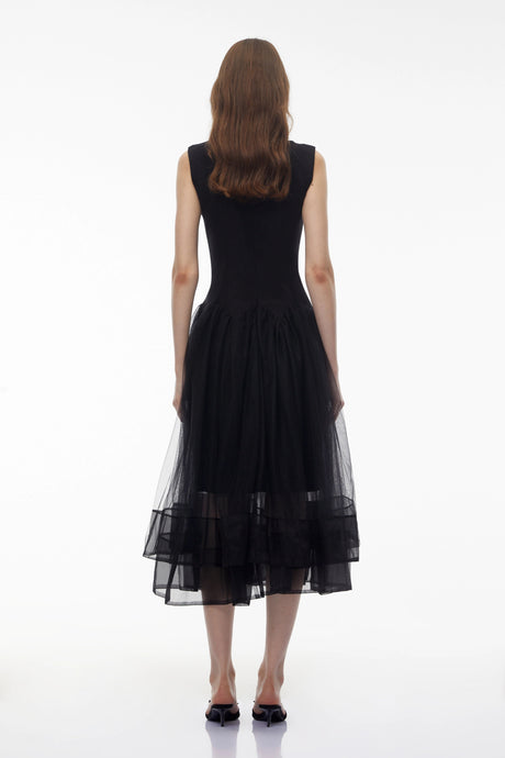 Hunter Midi Dress Black Pearl Pleated