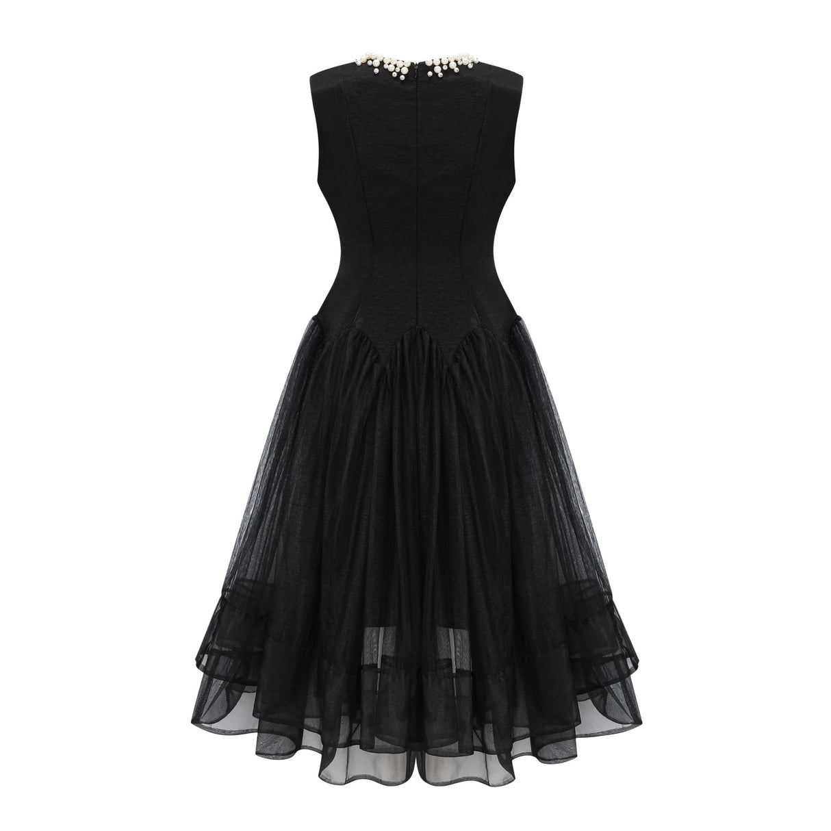 Ofra Black Pearl Pleated Midi Dress
