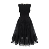 Ofra Black Pearl Pleated Midi Dress