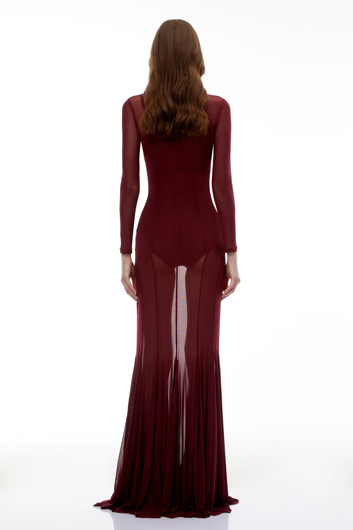 Ofra Burgundy Mesh Bodysuit  Dress Set