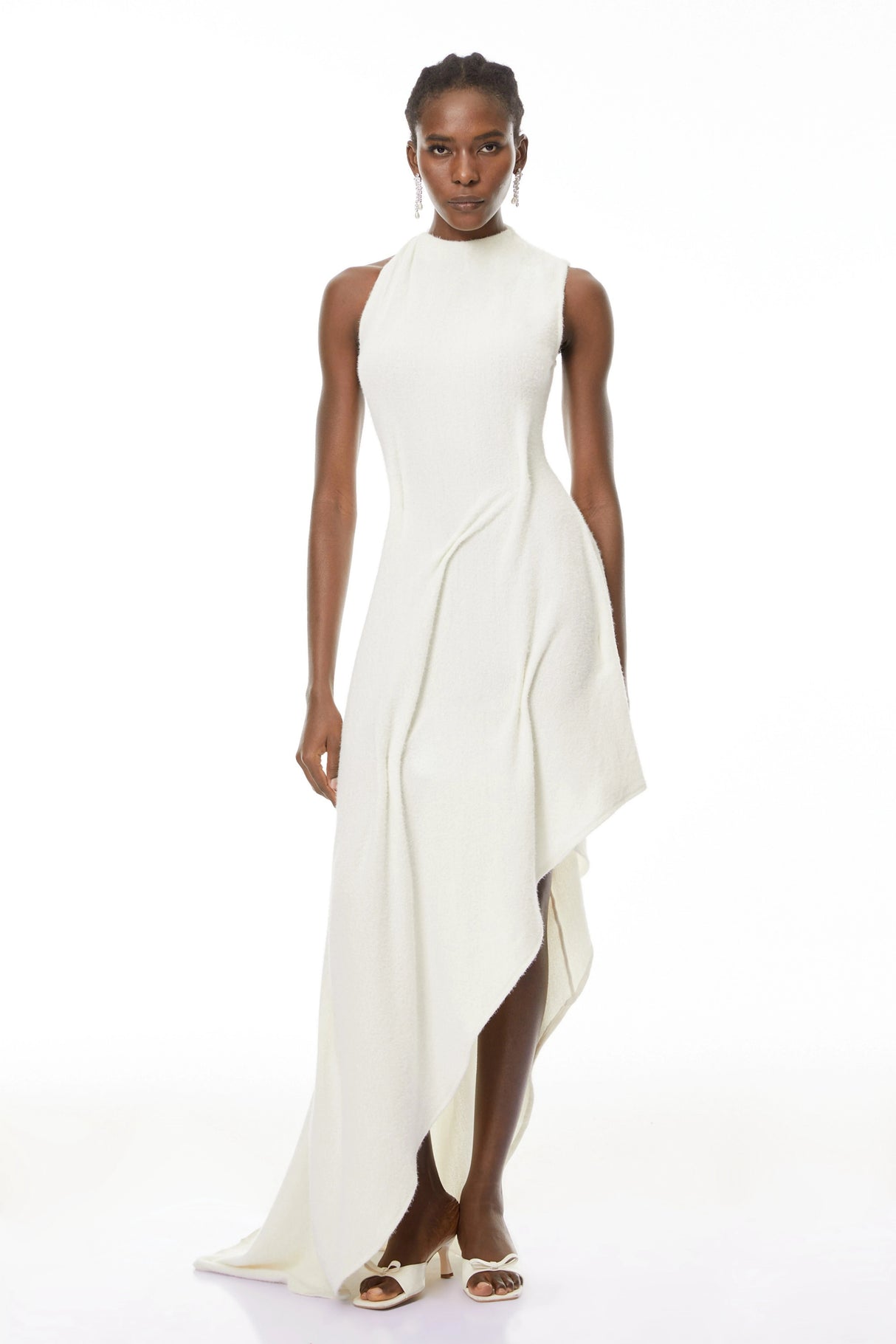 Oleander White Textured Asymmetrical Maxi Dress