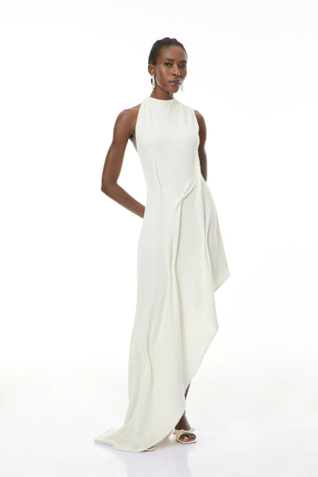 Carmen Maxi Dress White Textured Asymmetrical