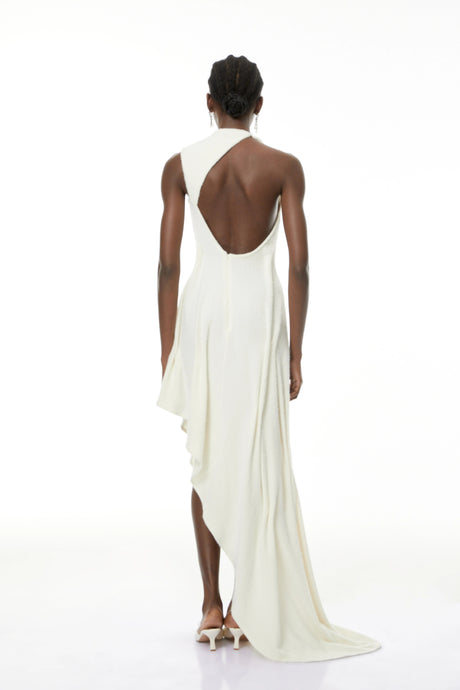Carmen Maxi Dress White Textured Asymmetrical