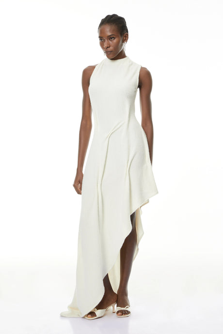 Carmen Maxi Dress White Textured Asymmetrical