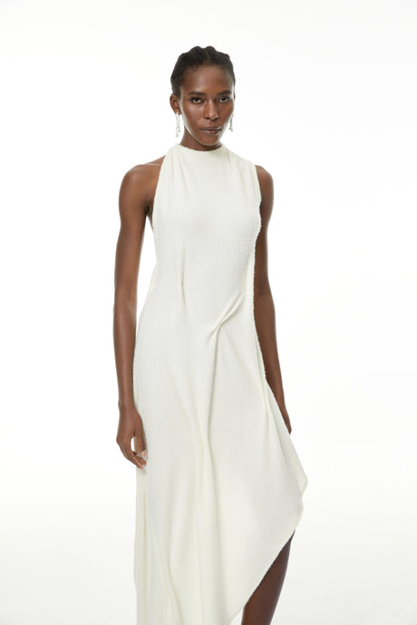 Carmen Maxi Dress White Textured Asymmetrical
