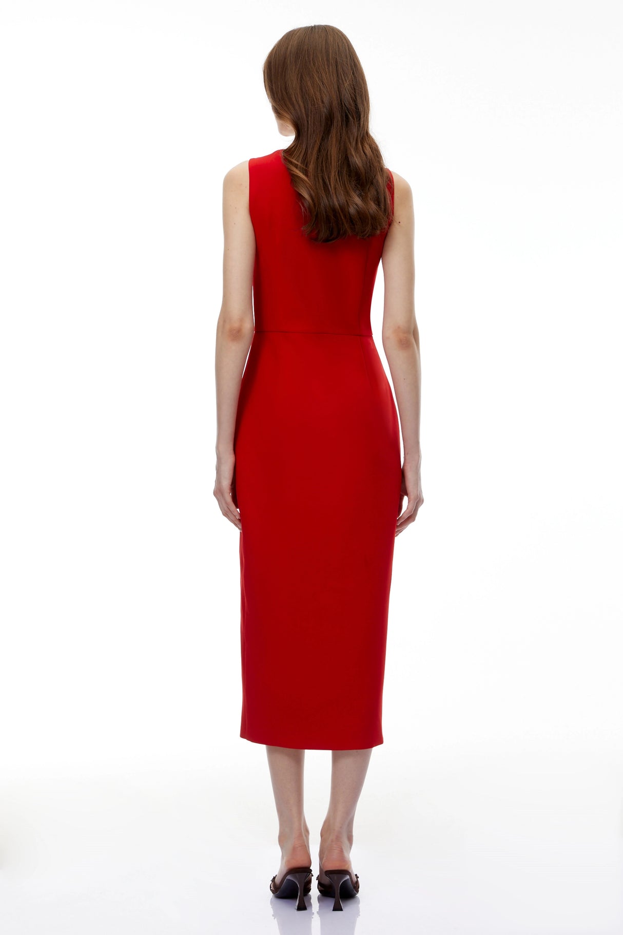 Olena Red Front Zip Corset Midi Dress