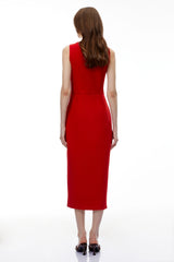 Olena Red Front Zip Corset Midi Dress