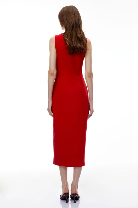 London Midi Dress Red Front Zip Corset