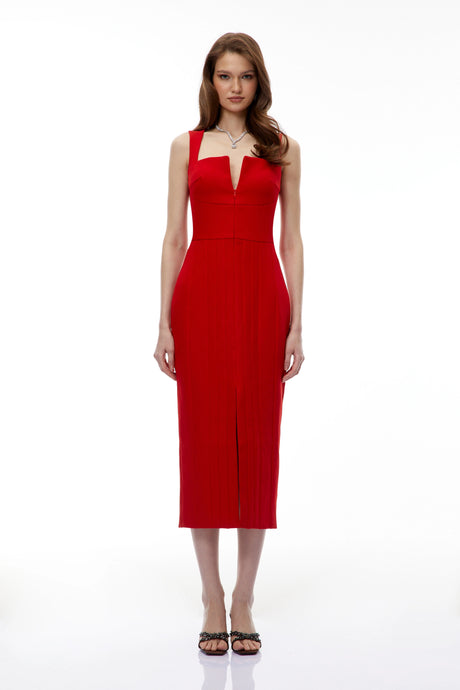 London Midi Dress Red Front Zip Corset