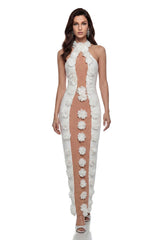 Olesia White Bandage Maxi Dress with 3D Petals