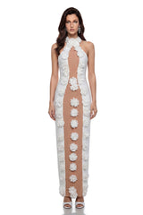 Olesia White Bandage Maxi Dress with 3D Petals