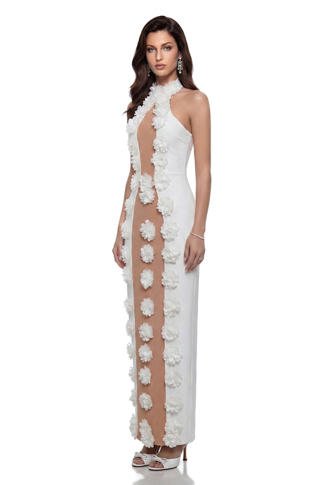 Ivana Maxi Dress White Bandage with 3D Petals