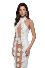 Olesia White Bandage Maxi Dress with 3D Petals