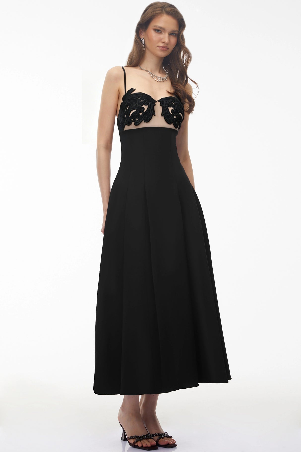 Olesya Black Floral Embroidered Maxi Dress