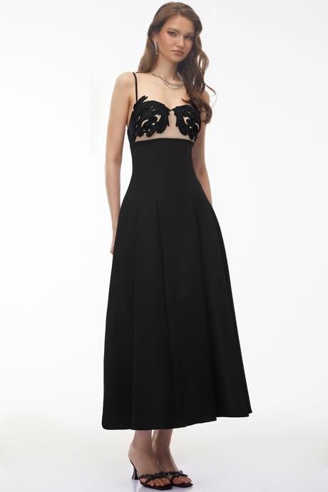 Caterina Maxi Dress Black Floral Embroidered